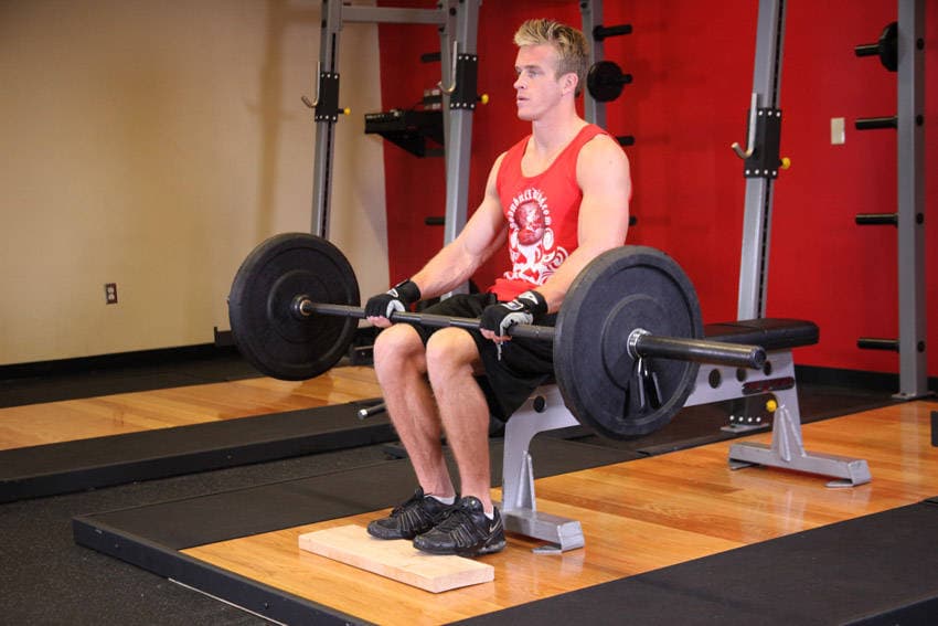 Barbell Seated Calf Raise — starting position