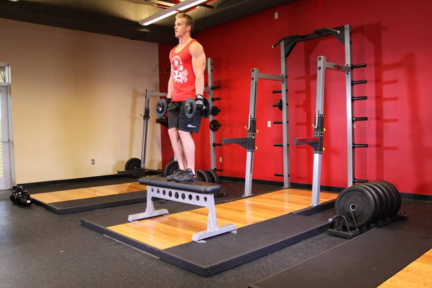 Dumbbell Step Ups — starting position