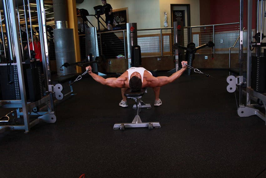 Flat Bench Cable Flyes — starting position
