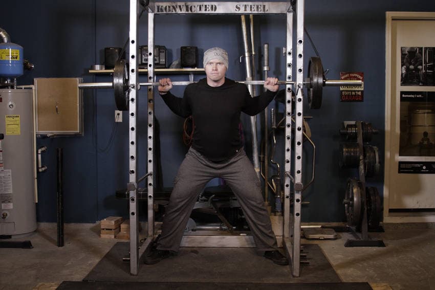 Reverse Band Power Squat — starting position