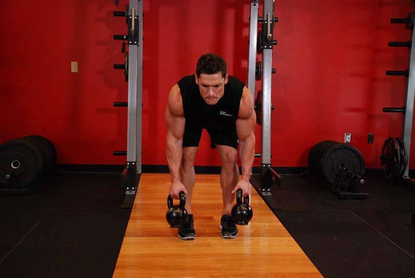 Two-Arm Kettlebell Row — starting position