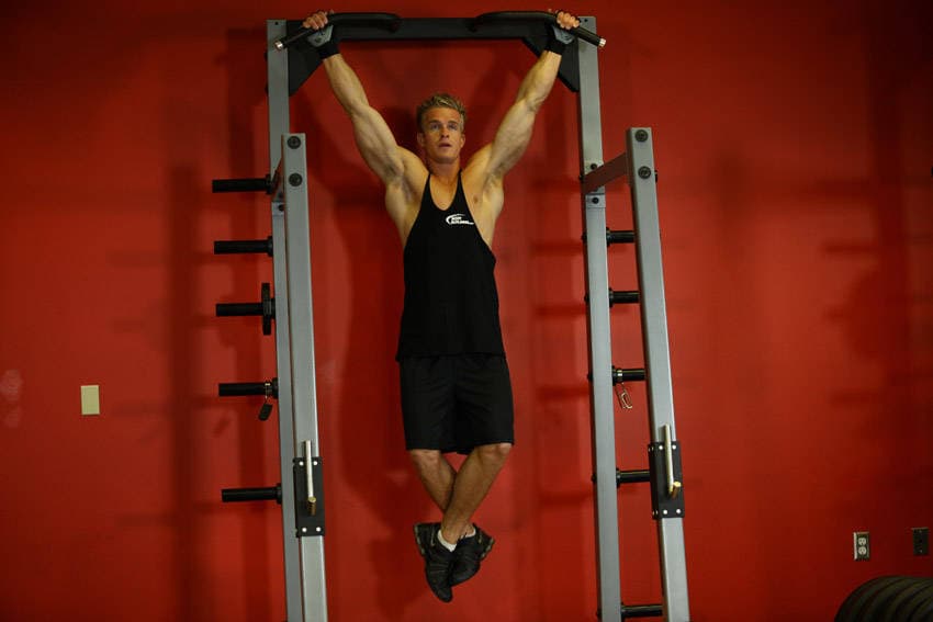 Wide-Grip Rear Pull-Up — starting position