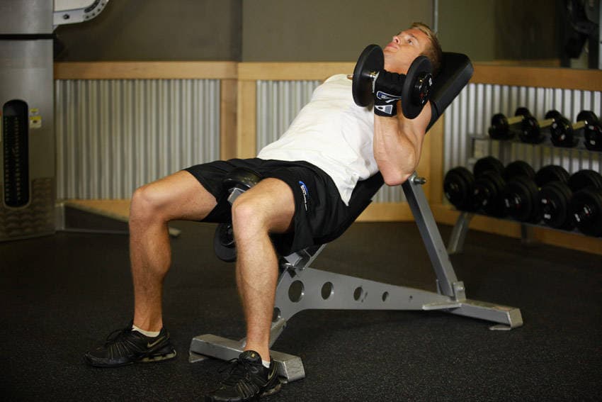 Alternate Incline Dumbbell Curl — starting position