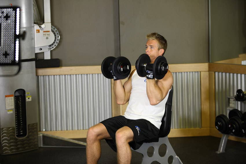 Arnold Dumbbell Press — starting position