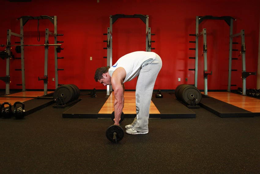 Barbell Ab Rollout — starting position