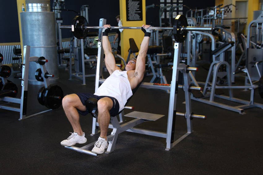 Barbell Incline Shoulder Raise — starting position