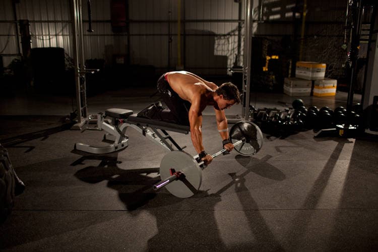 Barbell Rollout from Bench — starting position