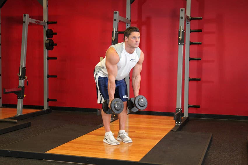 Bent Over Two-Dumbbell Row With Palms In — starting position