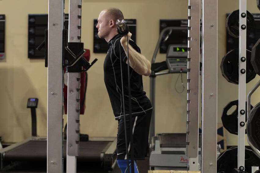 Box Squat with Bands — starting position