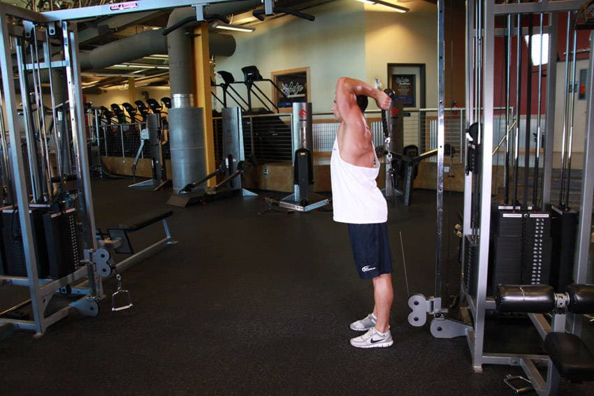Cable Rope Overhead Triceps Extension — starting position
