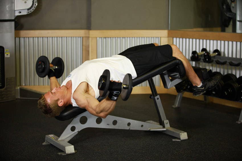 Decline Dumbbell Flyes — end position