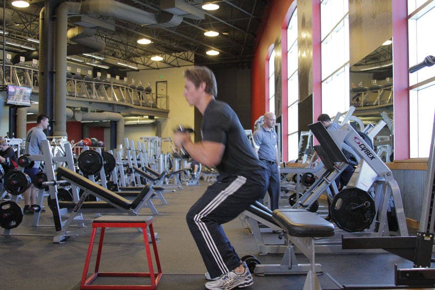 Dumbbell Seated Box Jump — end position