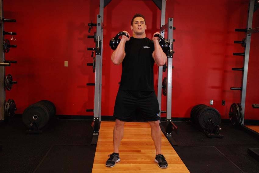 Front Squats With Two Kettlebells — starting position