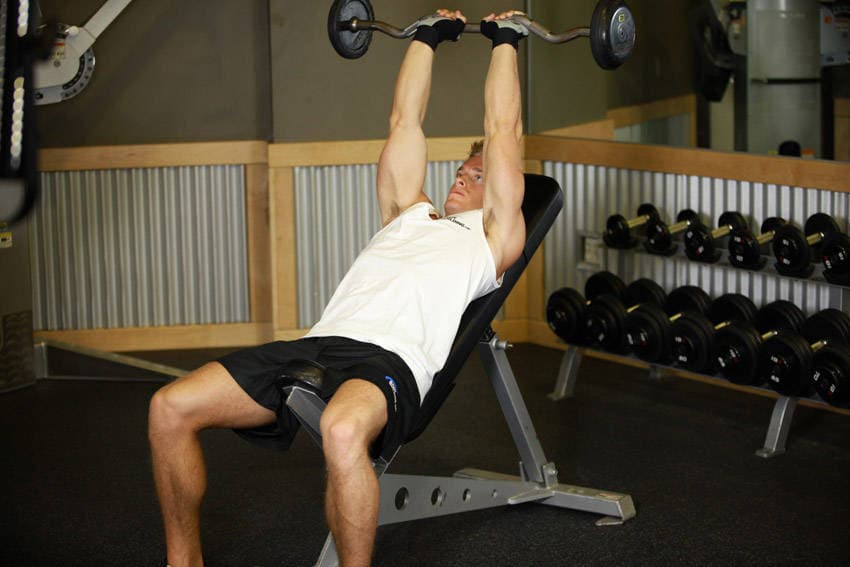 Incline Barbell Triceps Extension — end position
