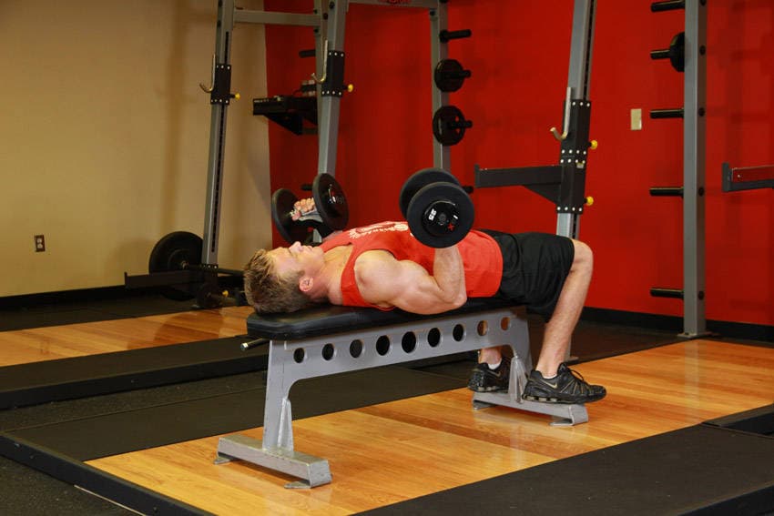 Lying Supine Dumbbell Curl — starting position