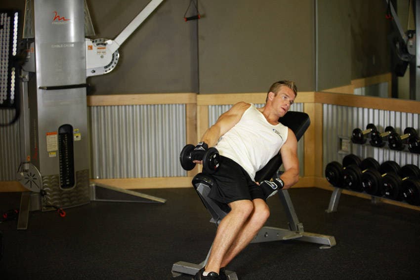 One-Arm Incline Lateral Raise — starting position