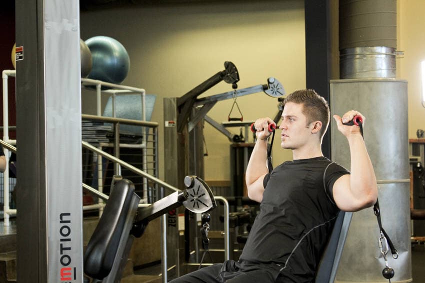 Seated Cable Shoulder Press — starting position