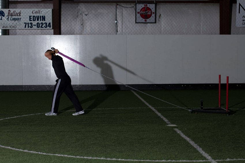 Sled Overhead Triceps Extension — starting position