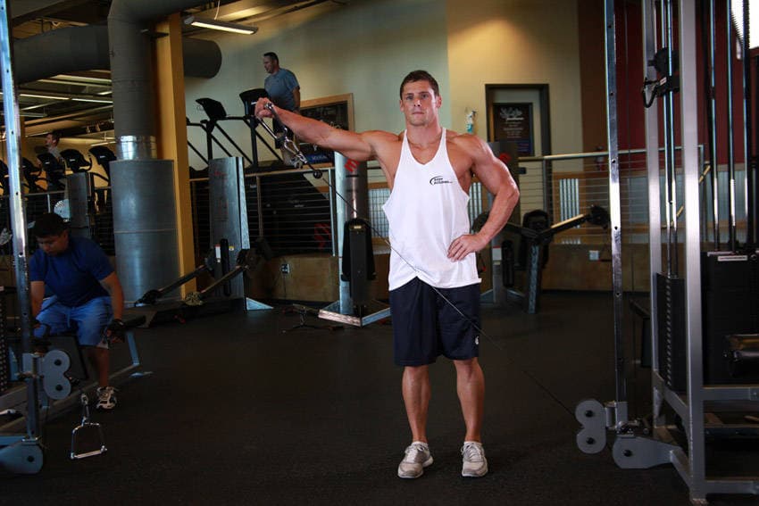 Standing Low-Pulley Deltoid Raise — starting position