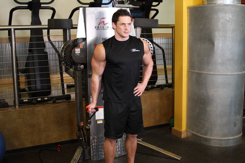 Standing One-Arm Cable Curl — starting position
