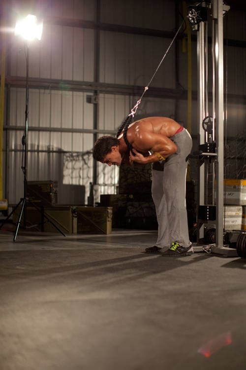 Standing Rope Crunch — end position
