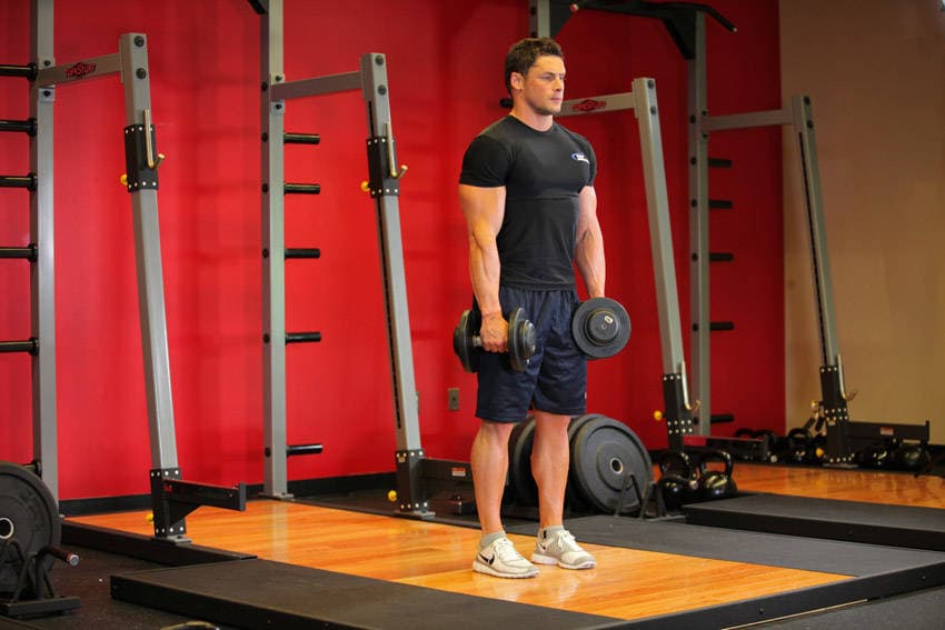 Stiff-Legged Dumbbell Deadlift — starting position