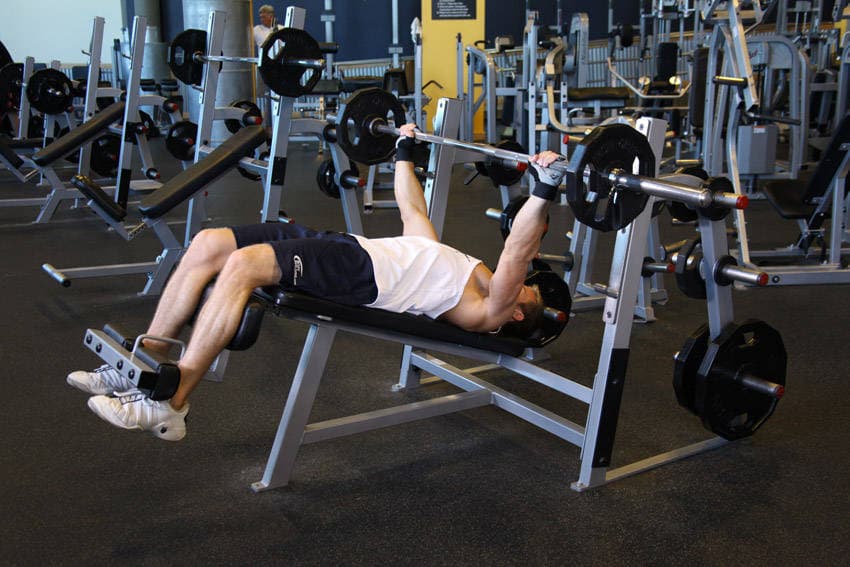 Wide-Grip Decline Barbell Bench Press — starting position